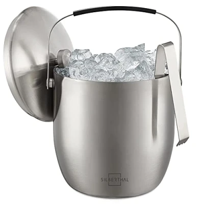 Image of SILBERTHAL Insulated Ice Bucket 3 L with Lid and Tongs Stainless Steel Capacity 45 Cubes Double Wall Insulation