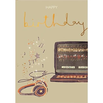 Image of ICG Male Birthday Card General for Men/Boys Headphones, Music Notes and Laptop with Stars Foil Finish