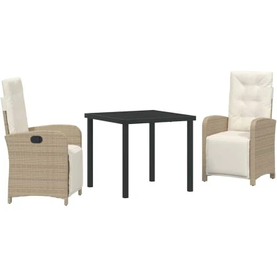 Image of vidaXL 3 Piece Garden Dining Set with Cushions Beige Poly Rattan