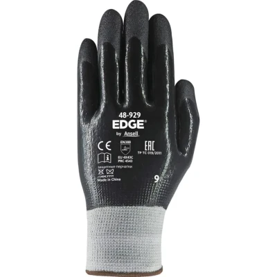 Image of Ansell 48 929 Edge Nitrile Fully Coated Cut C Glove Black Size 9