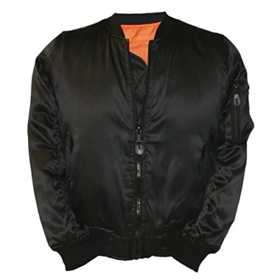 Image of New Cool Skinhead US Style MA1 Bomber Flight Fitted Combat Army Jacket Satin (M, Black)