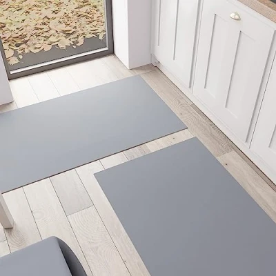 Image of PETTI Artigiani Italiani Kitchen Rug, Runner, Washable Non Slip Plain 52 x 440 cm, Grey, 100% Made in Italy