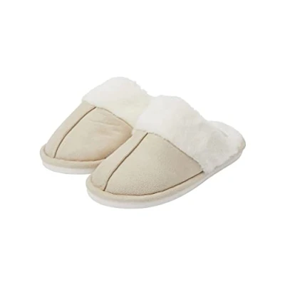 Image of Tokyo Laundry Women&#039;s Rio Faux Suede Mule Slippers with Fur Lining &amp; Trim Beige 7 8 (40 41)