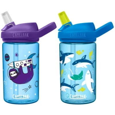 Image of Camelbak 2 Eddy+ Kids Straw Bottles Explorer &amp; Shark/Twin Pack Children Child Boy Girl Junior Infant Flask Drink Water Juice Cup BPA Free Non Leak Spill School Safe Reusable Eco Friendly