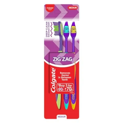 Image of Colgate ZigZag Toothbrush Medium 3pc Made In India