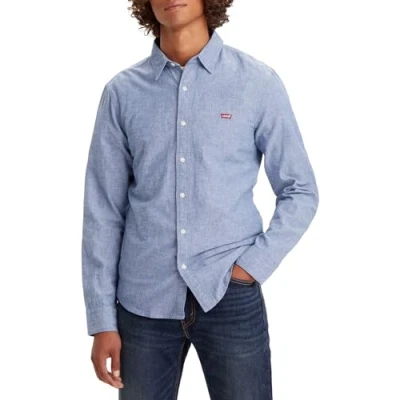 Image of Levi&#039;s Men&#039;s Long Sleeve Battery Housemark Slim Shirt, Navy Peony, L