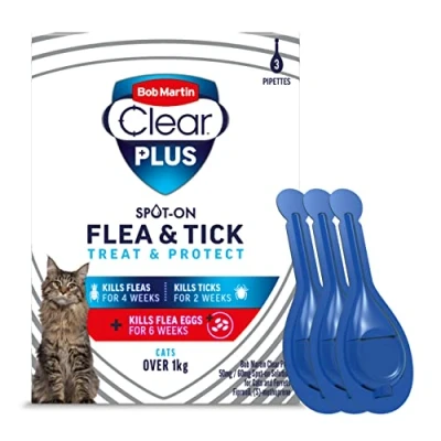 Image of Bob Martin Clear Plus Spot On Flea Treatment for Cats and Kittens Kills Fleas, Ticks, Lice Eggs (3 Pipettes)