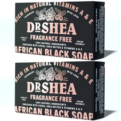 Image of Organic African Black Soap 100g X2 Body Wash &amp; Hand Wash, Eczema, Dry Skin, Psoriasis, Scar Removal, Face Moisturiser, Authentic Raw from Ghana.