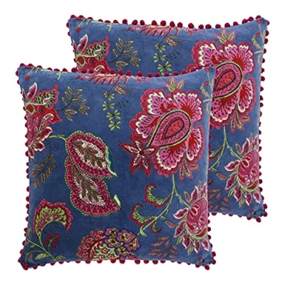 Image of Paoletti Malisa Twin Pack Polyester Filled Cushions, Smoke Blue, 50 x 50cm