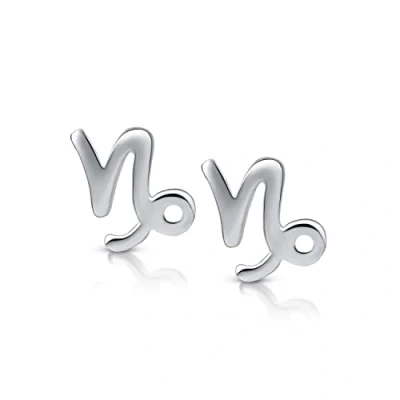 Image of Amberta Women 925 Sterling Silver Zodiac Stud Earrings: Capricorn