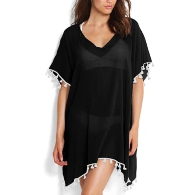Image of Swimsuit Cover Ups for Women,Beach Dress Bikini Women Chiffon Swimwear Beach (Black+White)