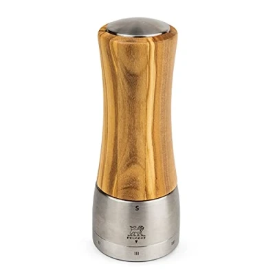 Image of Peugeot Madras u&#039;Select Manual Pepper Mill Adjustable Grinder Stainless Steel &amp; Olive Wood, Natural 16 cm