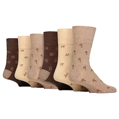 Image of Gentle Grip NEW: 6 Pairs Men&#039;s No Elastic Socks 11 uk, 39 45 eur (Beige Icon)