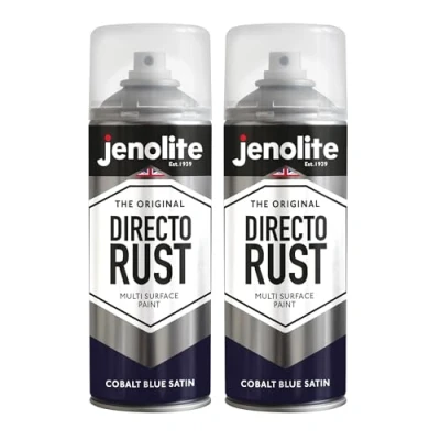 Image of JENOLITE Directorust Spray Paint Satin Finish COBALT BLUE 2 x 400ml Direct To Rust for Metal All In One Multi Surface Metal, Wood, Plastic, Ceramic RAL 5013
