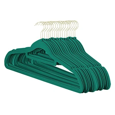 Image of Premium Velvet Hangers 20 Pack, Slim Space Saving Coat Hanger with Tie Bar, Non Slip Clothes 360 Swivel Hook, Suit, Shirt Dress &amp; Trouser Thin Flocked Felt (20Pcs/Green)