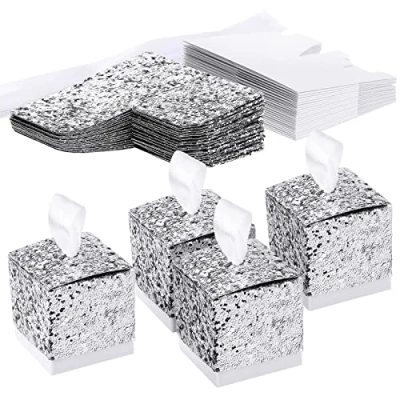 Image of TsunNee Sparkle Sequin Paper Candy Box, Sweet Wedding Favour Boxes, Glitter Party Gift Creative Treat Silver, 25 Pack