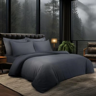 Image of LYMA Bedding Duvet Cover Set King Plain, OEKO TEX Certified, Ultra Soft NanoPlush Double Brushed Quick Dry Fabric, Button Closure, Wrinkle Fade Resistant Quilt with Pillowcases (Dark Grey)