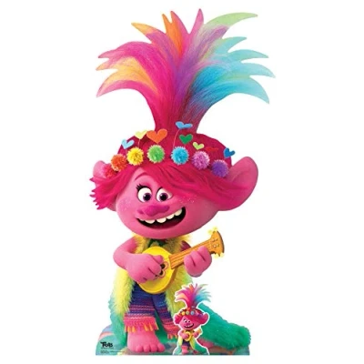 Image of STAR CUTOUTS SC1601 Poppy Ukulele/Guitar Trolls World Tour Lifesize Cardboard Cutout/Decoration Height 160cm Width 86cm, Solid, Multicolour, Large