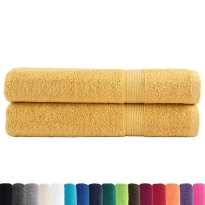 Image of vidaXL Sauna Towels 2 Pack, Gold, Absorbent 100% Cotton, Ring Spun, 80x200 cm, OEKO TEX Certified, 600gsm