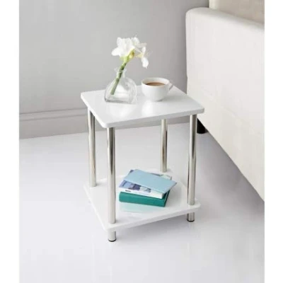Image of Z&amp;Q Extremely Stunning Norsk 2 Shelf Unit Featuring Stainless Steel Legs Side Tables End Living Room Furniture