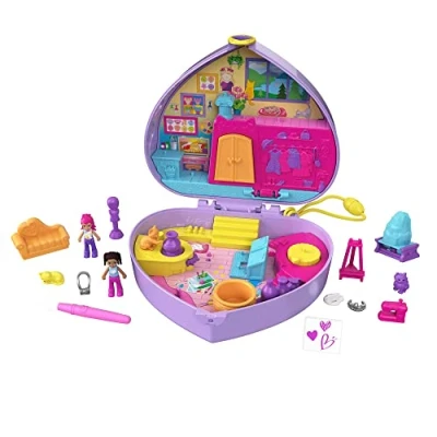 Image of Polly Pocket Starring Shani Art Studio Compact, Micro and Friend Dolls, 5 Reveals, 12 Accessories, Pop Swap Feature, 4 Up