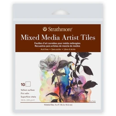 Image of Strathmore 400 Series Artist Tiles Mixed Media Paper Pack, Heavyweight (184lb/300g), 10 Sheet, 4x4 inch, 1 Count