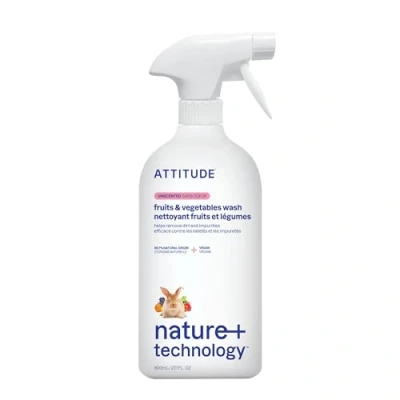 Image of ATTITUDE Fruit and Vegetable Wash, Removes Wax, Dirt Impurities, Plant Mineral Based Formula, Vegan, Unscented, 800 mL