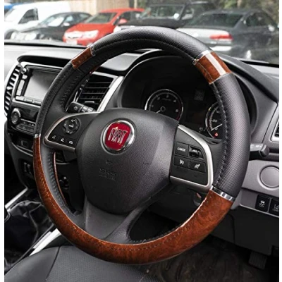 Image of UKB4C Wood Effect Steering Wheel Covers Universal 15 inch Breathable Anti slip Sleeve Protector