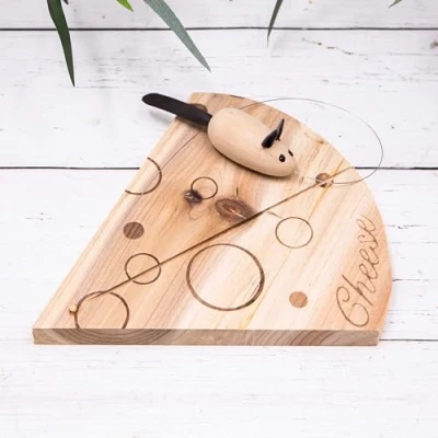 Image of Annibells Handcrafted Wooden Cheese Board Wedge Cute Wire Cutter Mouse Novelty Gift