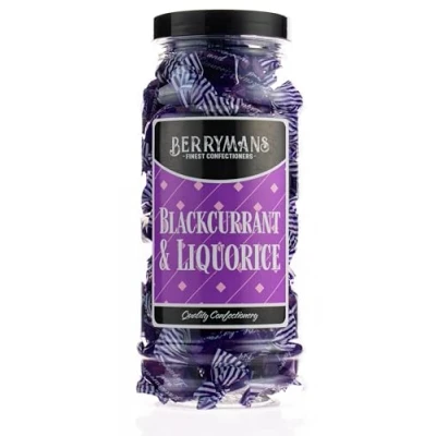 Image of Original Blackcurrant &amp; Liquorice Retro Boiled Sweets Gift Jar By Berrymans Sweet Shop Classic Sweets, Traditional Taste.