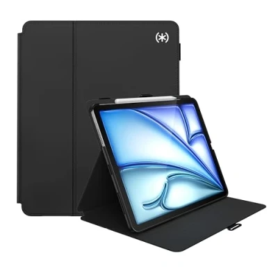 Image of Speck New iPad Air 13 Case (2024) Fits Pro 12.9 (2022/2021, 6th/5th Gen) with Pencil Holder, Drop &amp; Camera Protection, Slim Multi Range Stand, Balance Folio Black/Black/White