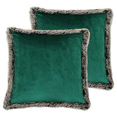 Image of Paoletti Kiruna Twin Pack Feather Filled Cushions, Emerald, 45 x cm