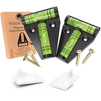 Image of WEIDEBACH® 2X Black Sturdy Spirit Level Small, Magnetic, Small Unbreakable, Camping Mini Level, Levels Camper, Pocket Caravan, Cross