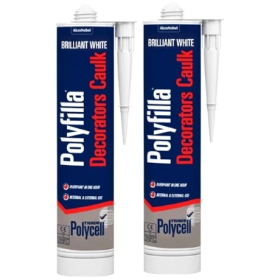 Image of Decorators Caulk 290ml White (Pack of 2) Flexible Acrylic Sealant for Interior &amp; Exterior Use Smooth Finish, Paintable in 1 Hour