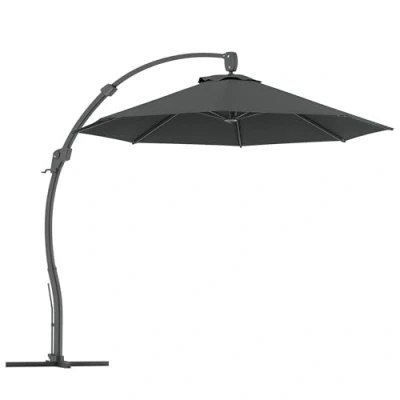 Image of Outsunny 3(m) Garden Cantilever Parasol, Round Overhanging Umbrella with Crank Handle, Cross Base, Aluminium Frame and 360 Rotation, Banana Patio for Outdoor Sun Shade, Grey