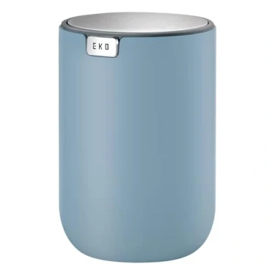 Image of EKO Fandy Table Bin, 1.5L Mini Desk Rubbish Bin with Swing Top Lid, 1.5 Litre Small Round Wastebasket for Office, Home, Bathroom, Bedroom, Carr (Blue)