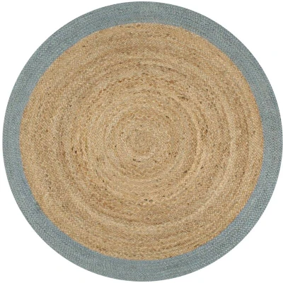 Image of vidaXL Braided Handmade Rug Round Natural Jute with Olive Green Border 150cm Diameter Stylish Home Decor