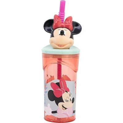 Image of Disney Minnie Mouse 3D Character Reusable Plastic Drinking Cup with Straw BPA Free Capacity 360ml