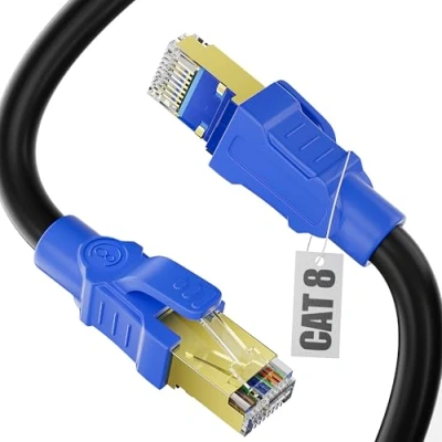 Image of Ethernet Cable 2m, Cat 8 Internet 2m High Speed Network SFTP Shielded Wlan AntiJamming 2000MHz 40Gbps Wifi Black RJ45 Outdoor Indoor LAN for Router