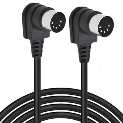 Image of HTGuoji 90 Degree Angle MIDI 5 Pin DIN Cable, Right Doul Male to Audio Cable for Music Mixer,MIDI Device,MIDI Keyboard (3 Meter /9.8 Ft)