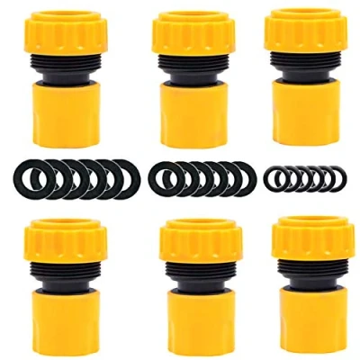 Image of YAAVAAW 6 Pack Hose End Connector Pipe Quick Connect Fitting for 19mm 3/4 inch Hosepipe Tap (Comes with 18pcs Replacing Seals Washers)