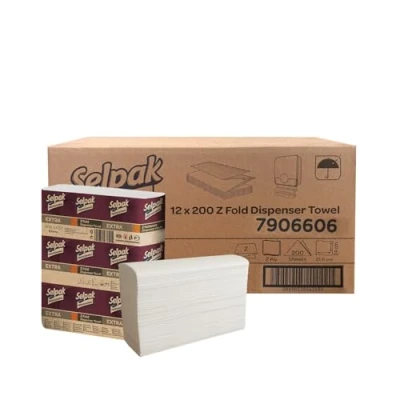 Image of Selpak Professional Z Fold Paper Towels, 2ply Hand Towels Disposable 12x200, (Total 2400), Absorbent White Towel Ideal for Individuals/Businesses, Dispenser
