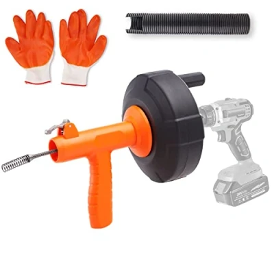 Image of VEVOR Drain Auger 25Ft, Plumbing Snake Auto Feed, Plumbers with Drill Attachment, Pipe Clog Remover for Kitchen Bathroom Shower Sink Protective Hose and Gloves