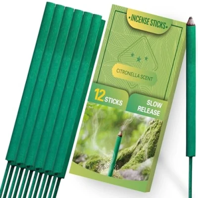 Image of SCENTORINI Citronella Incense Sticks, Lemongrass Sticks for Indoor Outdoor Garden Patio Camping, 12 Pack