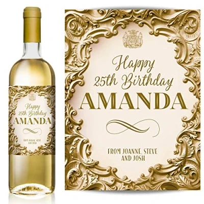 Image of TigerMill Publishing Personalised Gold Effect Wine Labels for Any Occasion or Event, Birthday, Wedding, Engagement, Anniversary, Hen Night, Christmas, Congratulations etc (Gold/Gold Type)