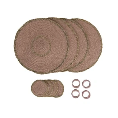 Image of Penguin Home 12 Piece Blush Jute Dining Set Handcrafted Placemats, Coasters &amp; Napkin Rings Perfect for Christmas, Thanksgiving, New Year Celebrations 32 cm (13)