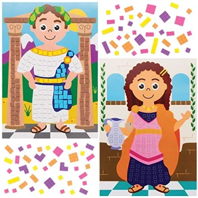 Image of Baker Ross AX126 Design Your Own Roman Mosaic Picture Kits, for Kids Arts and Crafts Projects (Pack of 4), Assorted, Blue,Orange,Pink,Purple,Red,Silver,White