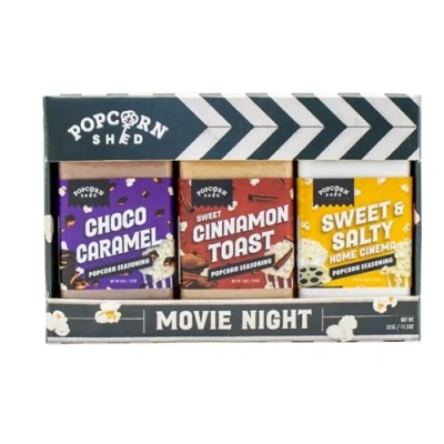 Image of Movie Night Popcorn Seasoning Kit, DIY Popcorn, Shakers, 3 Flavours: Chocolate Caramel, Cinnamon Toast and Sweet &amp; Salty
