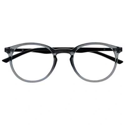 Image of OPULIZE Met Reading Glasses Slim Round Frame Scratch Resistant Spring Hinges Transparent Grey Solid Black Arm Mens Womens R60 7 +3.00