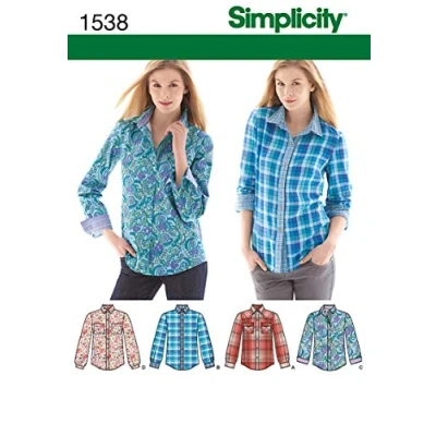 Image of Simplicity Sewing Pattern 1538: Misses&#039; Button Front Shirt, Size, Paper, White, R5 (14 16 18 20 22)